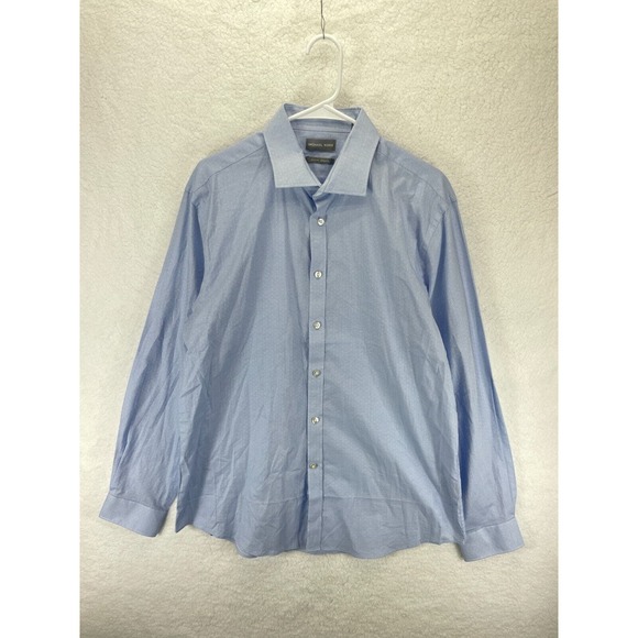 Michael Kors Men's Slim Fit Stretch Dress Shirt Light Blue Dot XL 17‎ 34/35 - Picture 1 of 5
